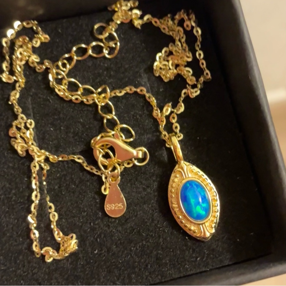 Fire Opal 925 Sterling Silver Gold Plated Pendant Necklace Opal Pendant
